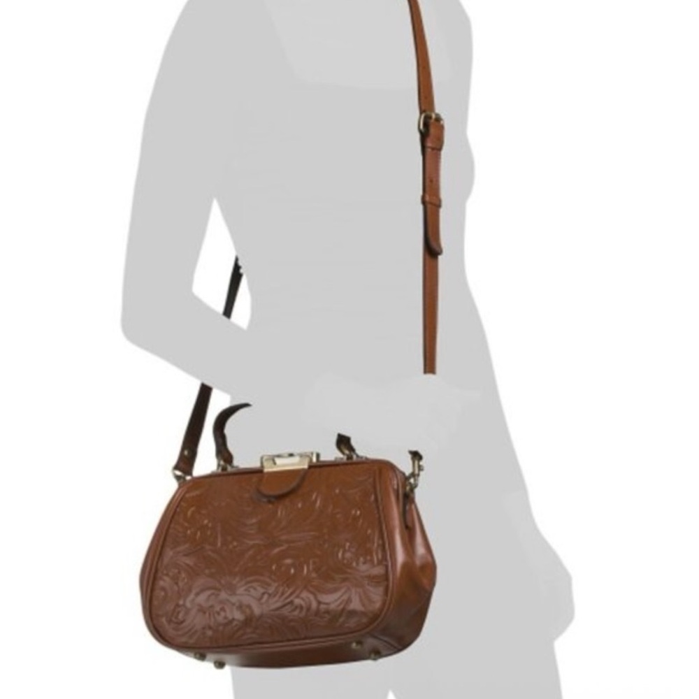 Patricia Nash Gracchi frame satchel in Florence Tooled Brown Leather - Picture 12 of 13